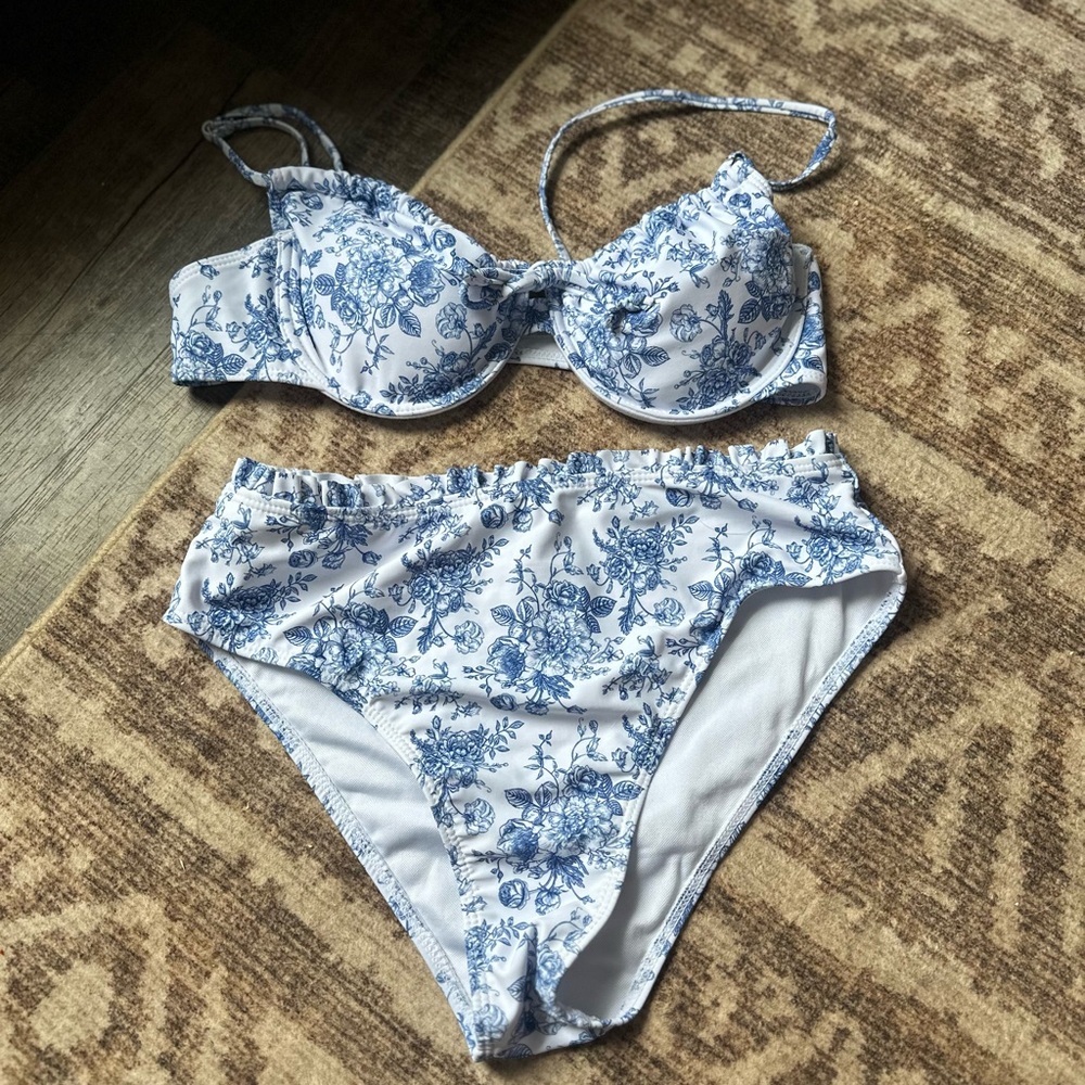 Floral Blue and White Bikini Set